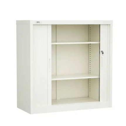 OHX Sliding Door Tambour Storage Cupboard – White